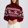 Pulover scurt din tricot jacquard în roșu crimson