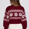 Pulover scurt din tricot jacquard în roșu crimson
