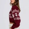 Pulover scurt din tricot jacquard în roșu crimson