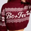 Pulover scurt din tricot jacquard în roșu crimson