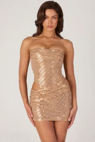 Rania Rochie mini cu decupaje și ornamente, aurie Rania Rochie mini cu decupaje și ornamente, aurie