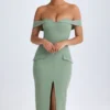 Rasine Rochie midi cu umerii goi, verde kaki Rasine Rochie midi cu umerii goi, verde kaki