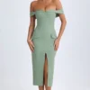 Rasine Rochie midi cu umerii goi, verde kaki Rasine Rochie midi cu umerii goi, verde kaki