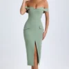 Rasine Rochie midi cu umerii goi, verde kaki Rasine Rochie midi cu umerii goi, verde kaki