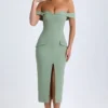 Rasine Rochie midi cu umerii goi, verde kaki Rasine Rochie midi cu umerii goi, verde kaki