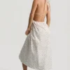 Rochie Aeris din poplin de bumbac, fără spate, lungime medie, cu imprimeu de trandafiri Rochie Aeris din poplin de bumbac, fără spate, lungime medie, cu imprimeu de trandafiri