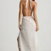 Rochie Aeris din poplin de bumbac, fără spate, lungime medie, cu imprimeu de trandafiri Rochie Aeris din poplin de bumbac, fără spate, lungime medie, cu imprimeu de trandafiri