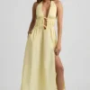 Rochie Aeris din poplin de bumbac, fără spate, lungime midi, în galben lămâie Rochie Aeris din poplin de bumbac, fără spate, lungime midi, în galben lămâie