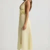 Rochie Aeris din poplin de bumbac, fără spate, lungime midi, în galben lămâie Rochie Aeris din poplin de bumbac, fără spate, lungime midi, în galben lămâie