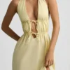Rochie Aeris din poplin de bumbac, fără spate, lungime midi, în galben lămâie Rochie Aeris din poplin de bumbac, fără spate, lungime midi, în galben lămâie