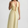 Rochie Aeris din poplin de bumbac, fără spate, lungime midi, în galben lămâie Rochie Aeris din poplin de bumbac, fără spate, lungime midi, în galben lămâie