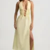 Rochie Aeris din poplin de bumbac, fără spate, lungime midi, în galben lămâie Rochie Aeris din poplin de bumbac, fără spate, lungime midi, în galben lămâie