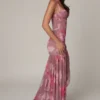 Rochie asimetrică cu corset și volane Haruna, cu imprimeu floral estompat Rochie asimetrică cu corset și volane Haruna, cu imprimeu floral estompat