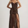Rochie asimetrică cu corset și volane Haruna, cu imprimeu leopard Rochie asimetrică cu corset și volane Haruna, cu imprimeu leopard