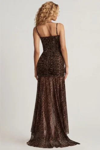 Rochie asimetrică cu corset și volane Haruna, cu imprimeu leopard Rochie asimetrică cu corset și volane Haruna, cu imprimeu leopard