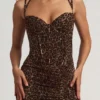 Rochie asimetrică cu corset și volane Haruna, cu imprimeu leopard Rochie asimetrică cu corset și volane Haruna, cu imprimeu leopard