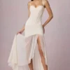 Rochie asimetrică cu corset și volane Haruna, culoare ivoriu Rochie asimetrică cu corset și volane Haruna, culoare ivoriu