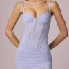 Rochie asimetrică cu corset și volane Haruna, în nuanța liliac Rochie asimetrică cu corset și volane Haruna, în nuanța liliac