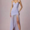 Rochie asimetrică cu corset și volane Haruna, în nuanța liliac Rochie asimetrică cu corset și volane Haruna, în nuanța liliac