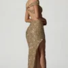 Rochie asimetrică cu decupaje și ornamente Persephone, în culoarea auriu Rochie asimetrică cu decupaje și ornamente Persephone, în culoarea auriu