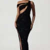 Rochie asimetrică cu decupaje și ornamente Persephone, negru Rochie asimetrică cu decupaje și ornamente Persephone, negru