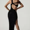 Rochie asimetrică cu decupaje și ornamente Persephone, negru Rochie asimetrică cu decupaje și ornamente Persephone, negru