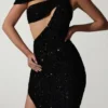 Rochie asimetrică cu decupaje și ornamente Persephone, negru Rochie asimetrică cu decupaje și ornamente Persephone, negru