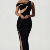 Rochie asimetrică cu decupaje și ornamente Persephone, negru Rochie asimetrică cu decupaje și ornamente Persephone, negru