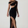 Rochie asimetrică cu decupaje și ornamente Persephone, negru Rochie asimetrică cu decupaje și ornamente Persephone, negru
