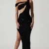 Rochie asimetrică cu decupaje și ornamente Persephone, negru Rochie asimetrică cu decupaje și ornamente Persephone, negru