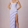 Rochie asimetrică cu volane și șireturi Hera în culoarea liliac Rochie asimetrică cu volane și șireturi Hera în culoarea liliac
