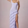 Rochie asimetrică cu volane și șireturi Hera în culoarea liliac Rochie asimetrică cu volane și șireturi Hera în culoarea liliac