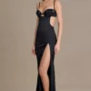 Rochie bralette din satin Fleurine cu ornamente, în negru Rochie bralette din satin Fleurine cu ornamente, în negru