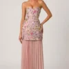 Rochie convertibilă cu dantelă și ornamente Galia, în roz floral