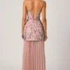 Rochie convertibilă cu dantelă și ornamente Galia, în roz floral