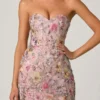 Rochie convertibilă cu dantelă și ornamente Galia, în roz floral