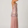 Rochie convertibilă cu dantelă și ornamente Galia, în roz floral