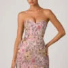 Rochie convertibilă cu dantelă și ornamente Galia, în roz floral