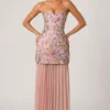 Rochie convertibilă cu dantelă și ornamente Galia, în roz floral