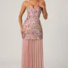 Rochie convertibilă cu dantelă și ornamente Galia, în roz floral