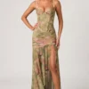 Rochie corset asimetrică cu volane Haruna, cu imprimeu floral multicolor Rochie corset asimetrică cu volane Haruna, cu imprimeu floral multicolor