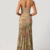 Rochie corset asimetrică cu volane Haruna, cu imprimeu floral multicolor Rochie corset asimetrică cu volane Haruna, cu imprimeu floral multicolor