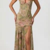 Rochie corset asimetrică cu volane Haruna, cu imprimeu floral multicolor Rochie corset asimetrică cu volane Haruna, cu imprimeu floral multicolor