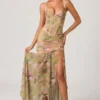 Rochie corset asimetrică cu volane Haruna, cu imprimeu floral multicolor Rochie corset asimetrică cu volane Haruna, cu imprimeu floral multicolor