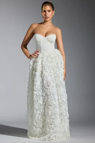 Rochie corset cu aplicații florale Camellia, albă Rochie corset cu aplicații florale Camellia, albă
