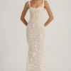 Rochie corset cu decolteu rotund și aplicații decorative Vasanta, albă Rochie corset cu decolteu rotund și aplicații decorative Vasanta, albă