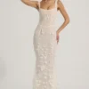 Rochie corset cu decolteu rotund și aplicații decorative Vasanta, albă Rochie corset cu decolteu rotund și aplicații decorative Vasanta, albă