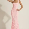 Rochie corset cu decolteu rotund și aplicații decorative Vasanta, în roz Rochie corset cu decolteu rotund și aplicații decorative Vasanta, în roz