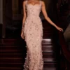 Rochie corset cu decolteu rotund și aplicații ornamentale Vasanta, în culoarea auriu