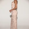Rochie corset cu decolteu rotund și aplicații ornamentale Vasanta, în culoarea auriu